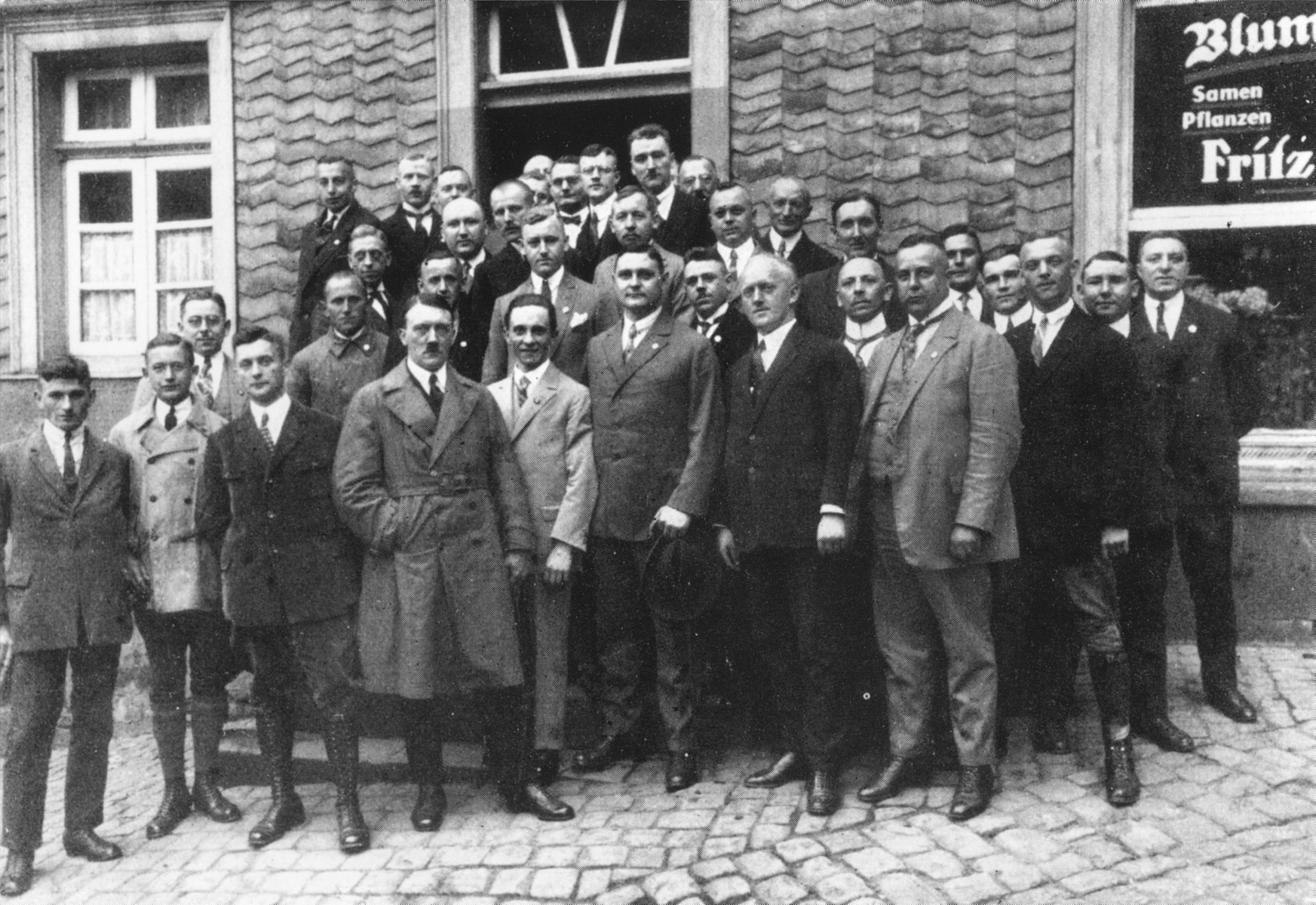 Adolf Hitler and Joseph Goebbels pose with party members in Hattingen